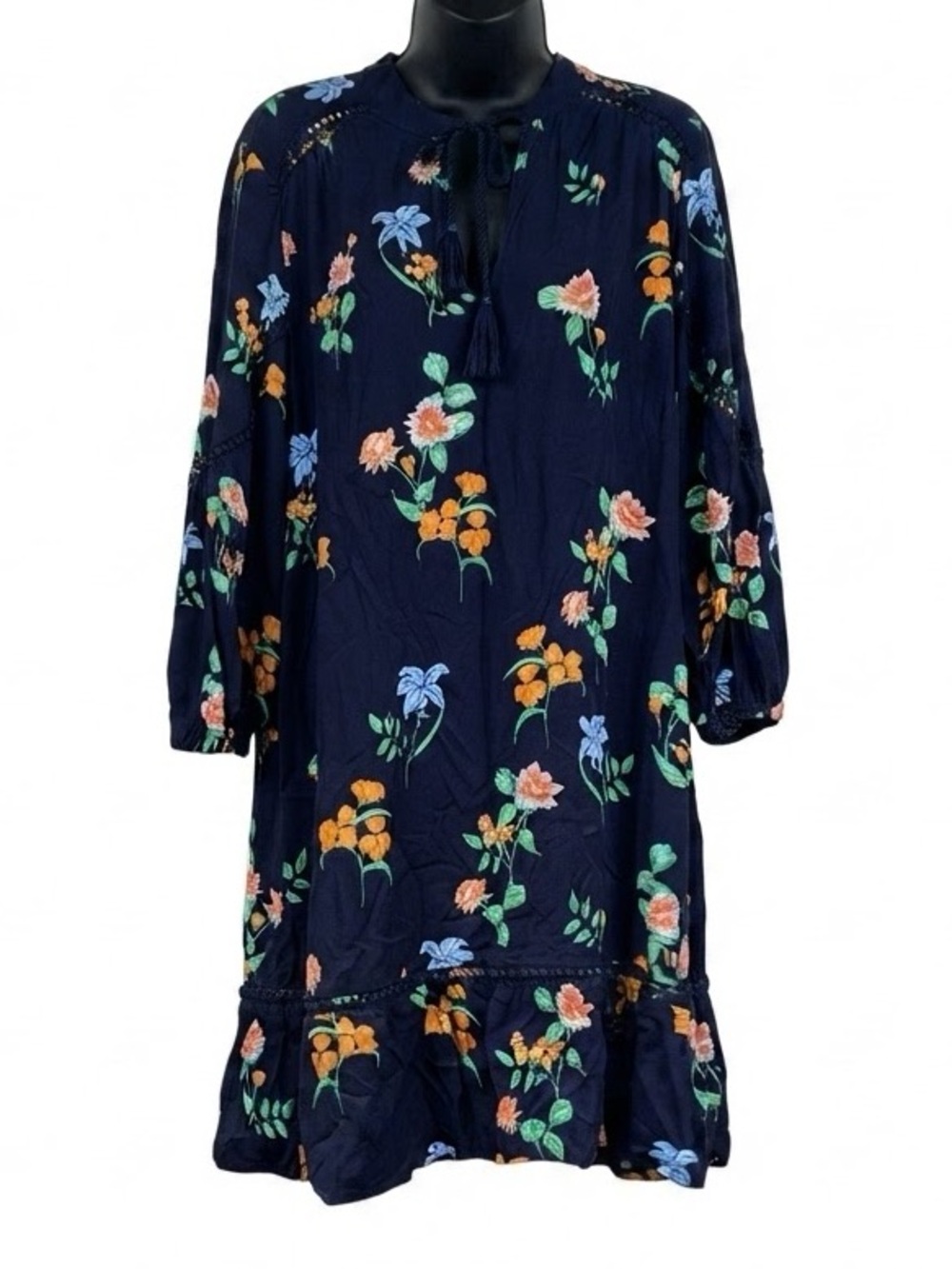 iCrown & Ivy Navy Floral Peasant Mini Dress. It features a bohemian shift xl
